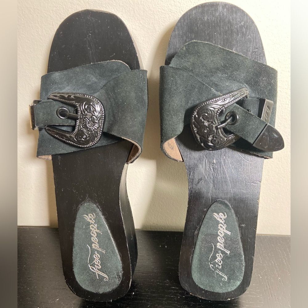 Free  People Black Suede Leather Buckled Wedges, Size 36 - Gently Used - Picture 3 of 13